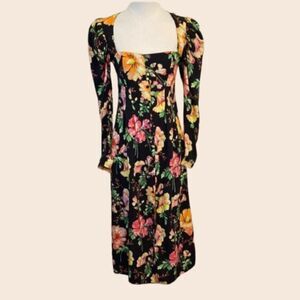 Reclaimed Vintage Black Floral Cottagecore Midi Tea Dress Size 2